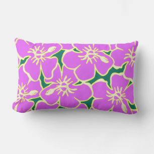 Pink Hibiscus Flowers Tropical Hawaiian Luau Lumbar Cushion