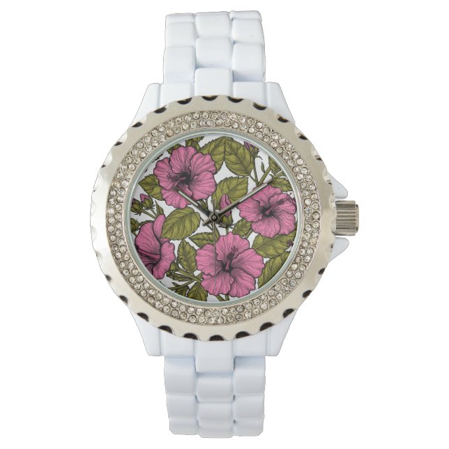 Pink hibiscus flowers watch (Front)