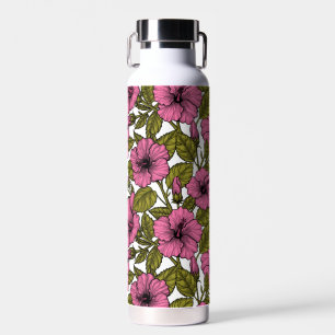 Pink hibiscus flowers water bottle