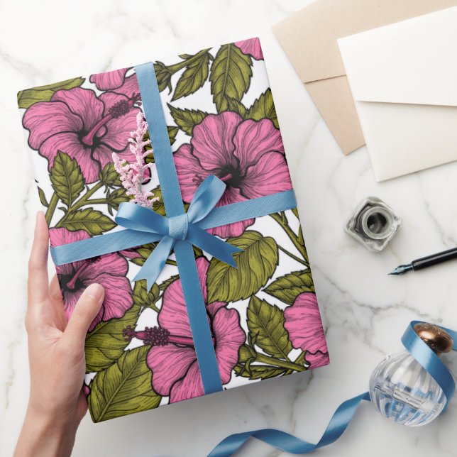 Pink hibiscus flowers wrapping paper (Gifting)