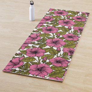 Pink hibiscus flowers yoga mat