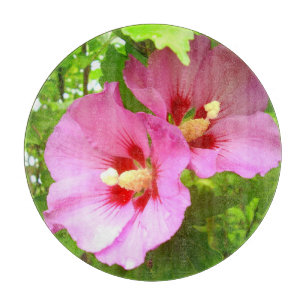 Pink Hibiscus Glass Chopping Board
