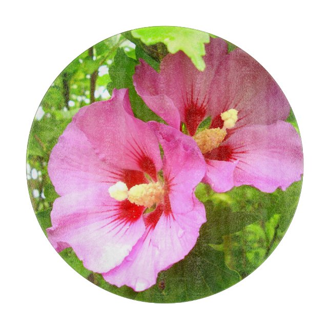 Pink Hibiscus Glass Chopping Board (Front)