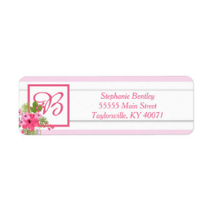 Pink Hibiscus Hawaiian Return Address Label