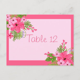 Pink Hibiscus Hawaiian Wedding Table Number Card
