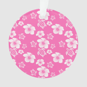 Pink Hibiscus Honu Hawaiian Pattern Ornament
