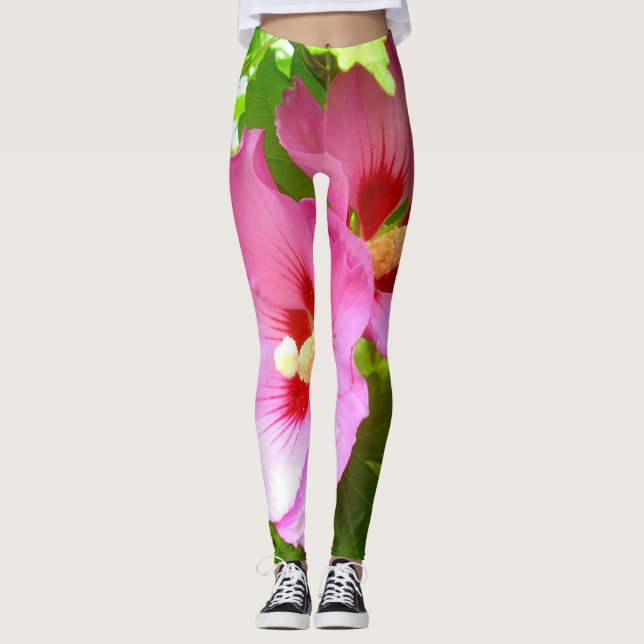 Pink Hibiscus Leggings (Front)