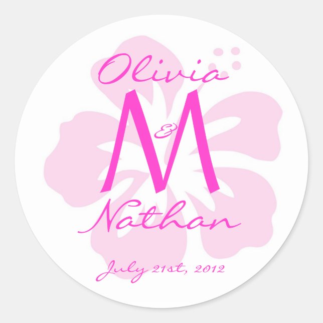 Pink HIbiscus Monogram Sticker (Front)