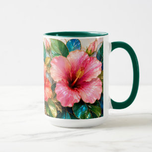 Pink Hibiscus Mug Tropical Floral Coffee Cup