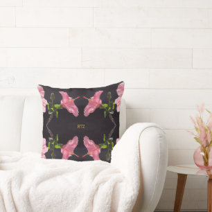 Pink Hibiscus on Black Cushion