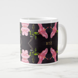 Pink Hibiscus on Black Large Coffee Mug