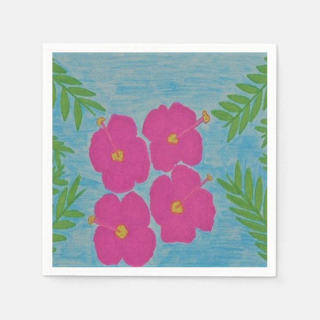 Pink Hibiscus Paper Napkins (Front)