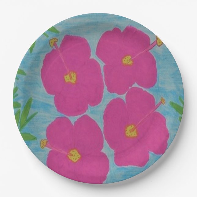 Pink Hibiscus Paper Plates (Front)