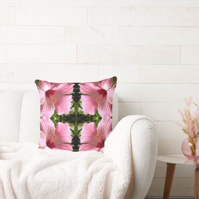 Pink Hibiscus Pattern Cushion (Couch)