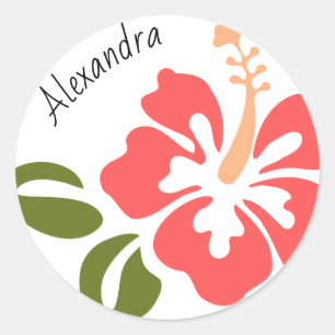 Pink Hibiscus Personalised Classic Round Sticker