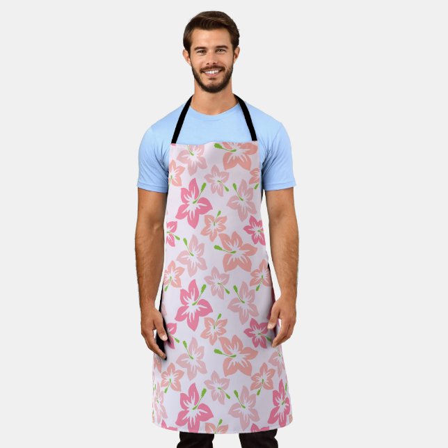 Pink Hibiscus, Pink Flowers, Pattern Of Flowers Apron (Worn)