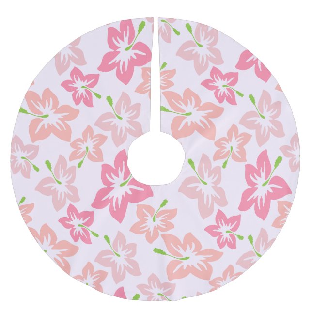 Pink Hibiscus, Pink Flowers, Pattern Of Flowers Brushed Polyester Tree Skirt (Front)