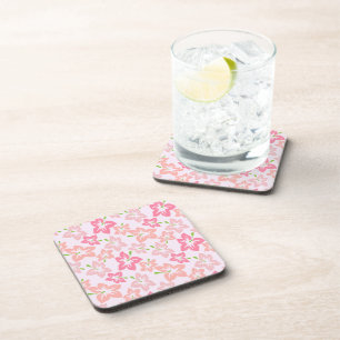 Pink Hibiscus, Pink Flowers, Pattern Of Flowers Coaster