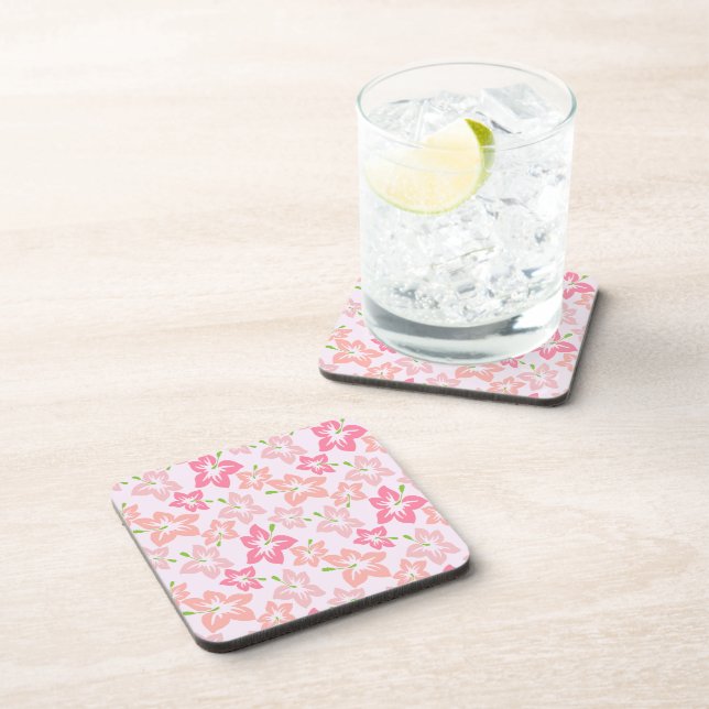 Pink Hibiscus, Pink Flowers, Pattern Of Flowers Coaster (Right Side)