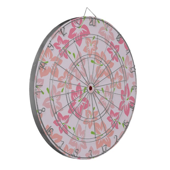 Pink Hibiscus, Pink Flowers, Pattern Of Flowers Dartboard (Front Left)