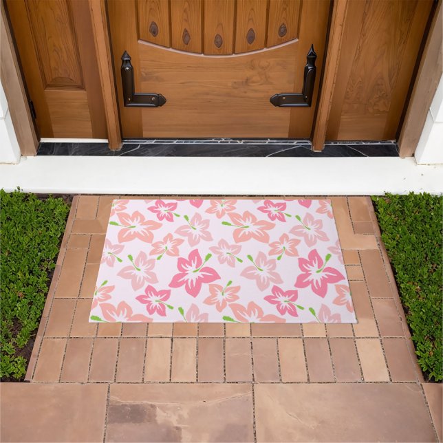 Pink Hibiscus, Pink Flowers, Pattern Of Flowers Doormat (Outdoor)