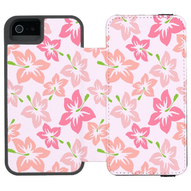 Pink Hibiscus, Pink Flowers, Pattern Of Flowers Incipio iPhone Wallet Case (Folio Open)