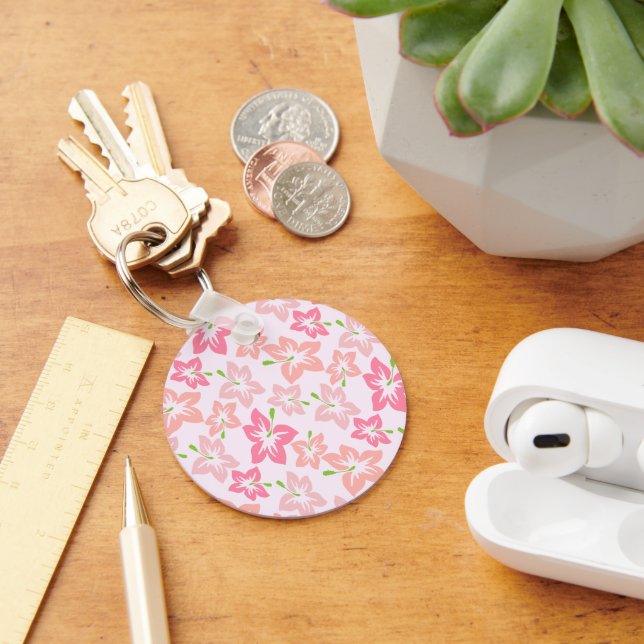 Pink Hibiscus, Pink Flowers, Pattern Of Flowers Key Ring (Desk)