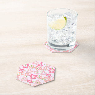Pink Hibiscus, Pink Flowers, Pattern Of Flowers Paper Coaster