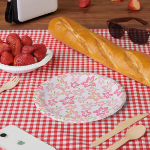 Pink Hibiscus, Pink Flowers, Pattern Of Flowers Paper Plate