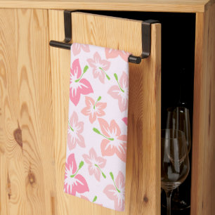 Pink Hibiscus, Pink Flowers, Pattern Of Flowers Tea Towel