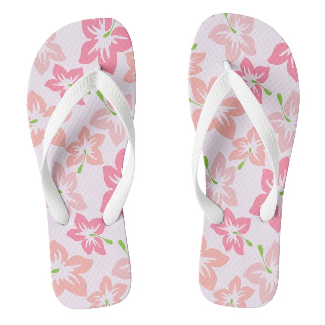 Pink Hibiscus, Pink Flowers, Pattern Of Flowers Thongs (Footbed)