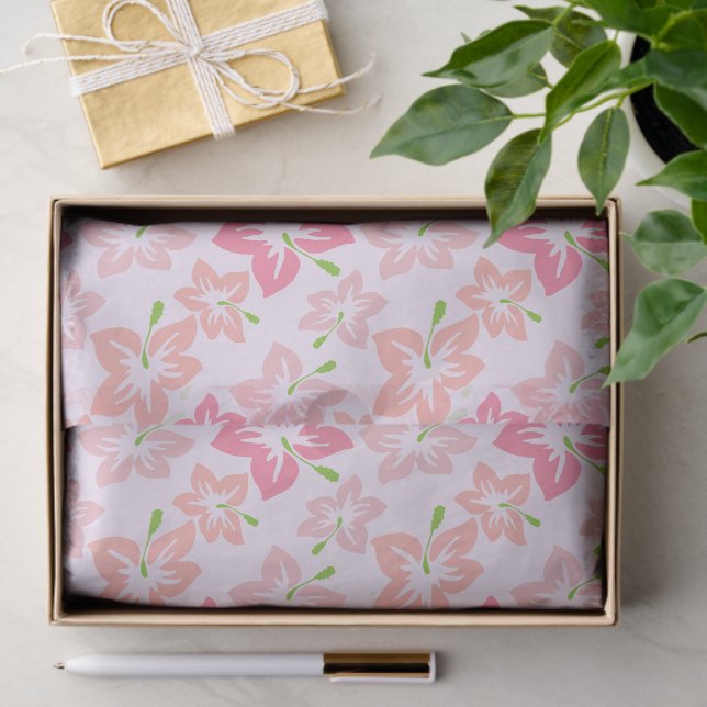 Pink Hibiscus, Pink Flowers, Pattern Of Flowers Tissue Paper (Gift)