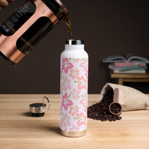 Pink Hibiscus, Pink Flowers, Pattern Of Flowers Water Bottle