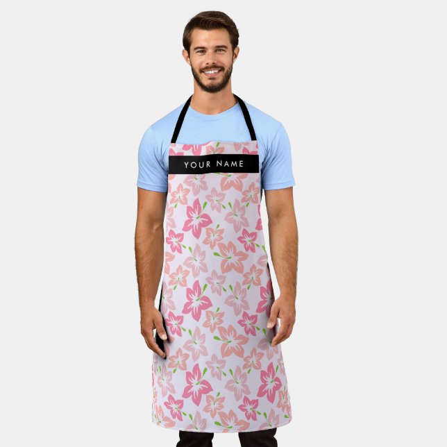Pink Hibiscus, Pink Flowers, Your Name Apron (Worn)