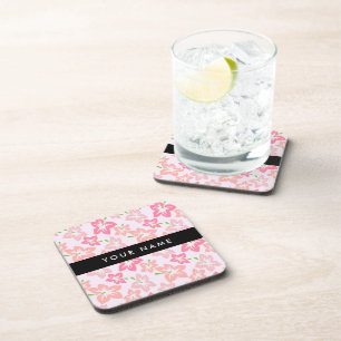 Pink Hibiscus, Pink Flowers, Your Name Coaster