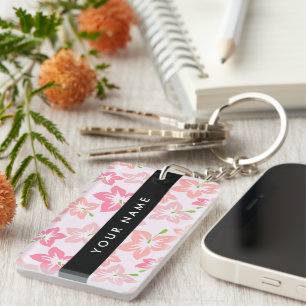 Pink Hibiscus, Pink Flowers, Your Name Key Ring