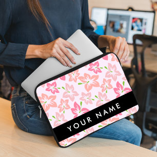 Pink Hibiscus, Pink Flowers, Your Name Laptop Sleeve
