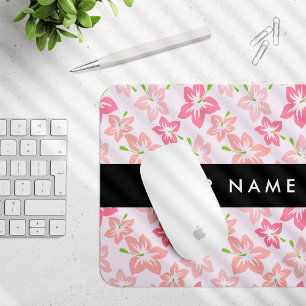 Pink Hibiscus, Pink Flowers, Your Name Mouse Pad