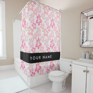 Pink Hibiscus, Pink Flowers, Your Name Shower Curtain