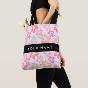 Pink Hibiscus, Pink Flowers, Your Name Tote Bag