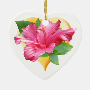 Pink Hibiscus Queen Heart Ornament