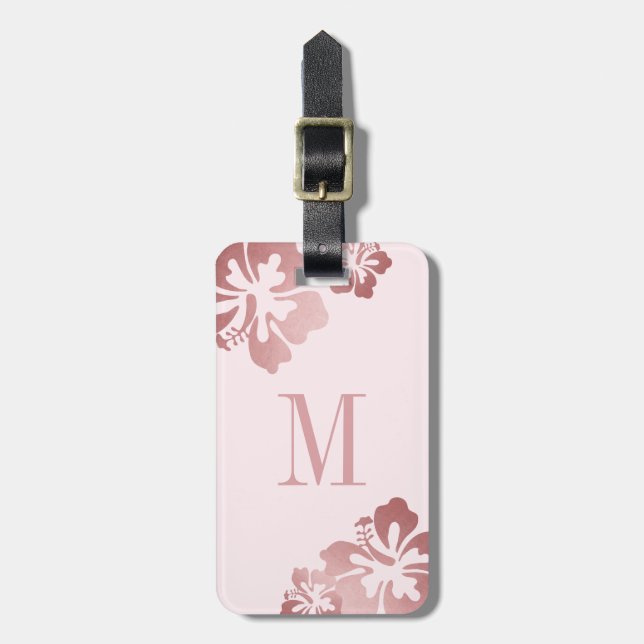 Pink Hibiscus Rose Gold Luggage ID Tag (Front Vertical)