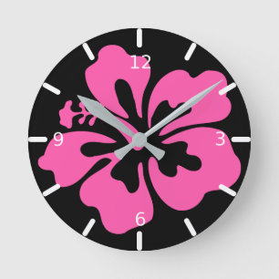 Pink Hibiscus Round Clock