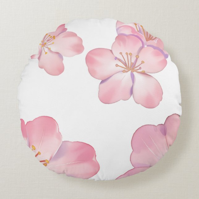 Pink hibiscus round cushion (Front)