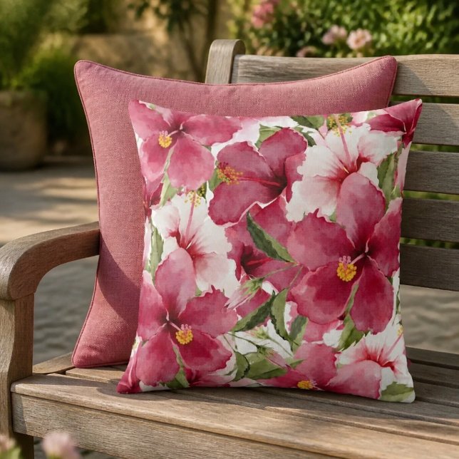 Pink Hibiscus Throw Pillow (Creator Uploaded)