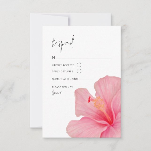 Pink Hibiscus • Tropical Bloom RSVP • Destination Card (Front)