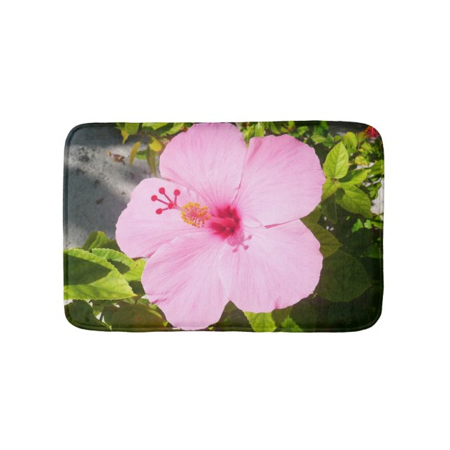 Pink Hibiscus Tropical Flower Bath Mat (Front)