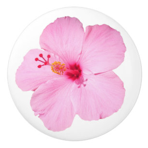 Pink Hibiscus Tropical Flower Ceramic Knob