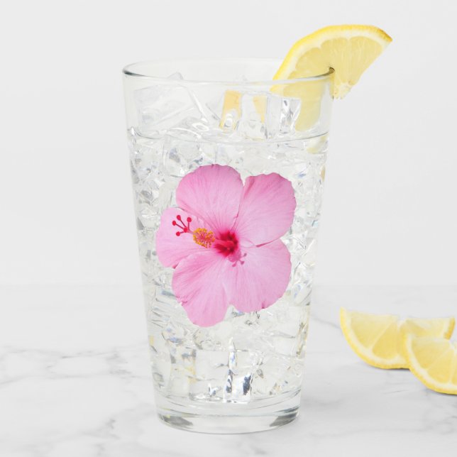 Pink Hibiscus Tropical Flower Glass (Back Ice)