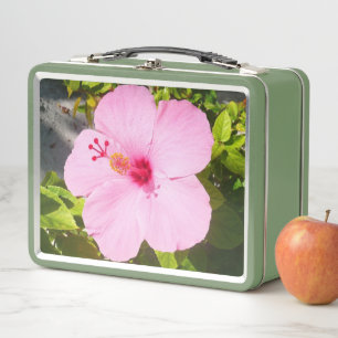 Pink Hibiscus Tropical Flower Metal Lunch Box
